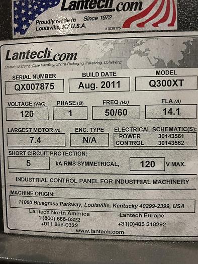 Used LANTECH MODEL Q300 XT SEMI-AUTOMATIC PALLET STRETCH WRAPPER