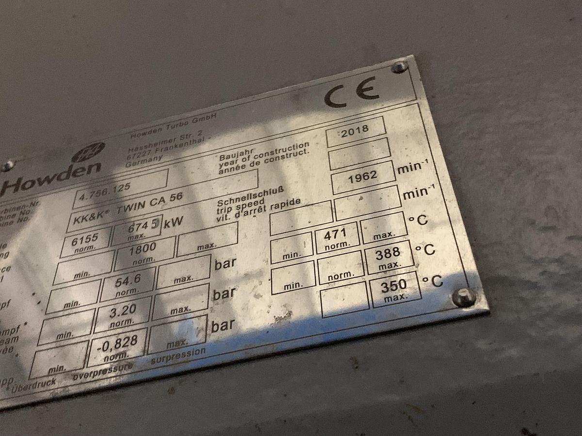 Used HOWDEN SERIES TWIN-CA 56 STEAM TURBINE AND TD POWER SYSTEMS AC GENERATOR 7.0MW MFG 2018 - PENDING RF