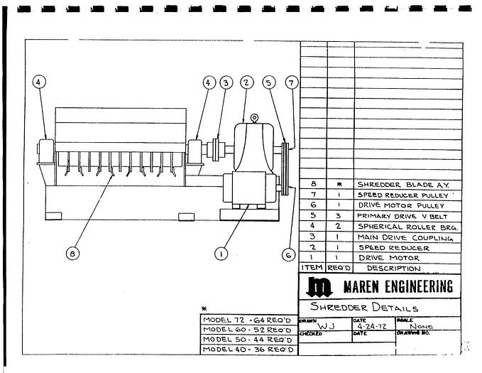 Used 50" MAREN MODEL 50  SHREDDER WITH PINCH CONVEYOR