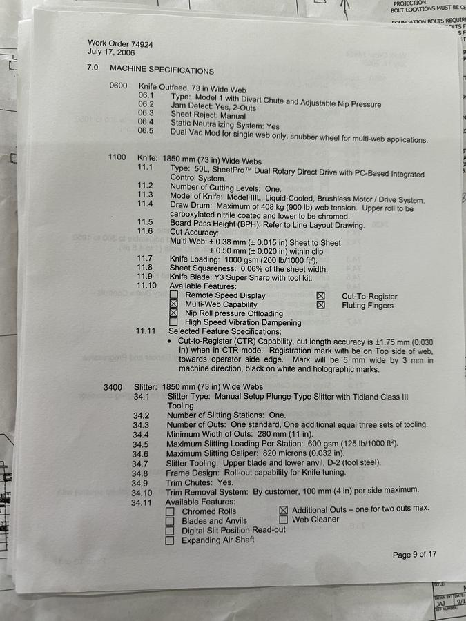 Used 73" WIDE BW PAPERSYSTEMS / MARQUIP DUAL ROTARY SHEETER WITH D2 SPLICER