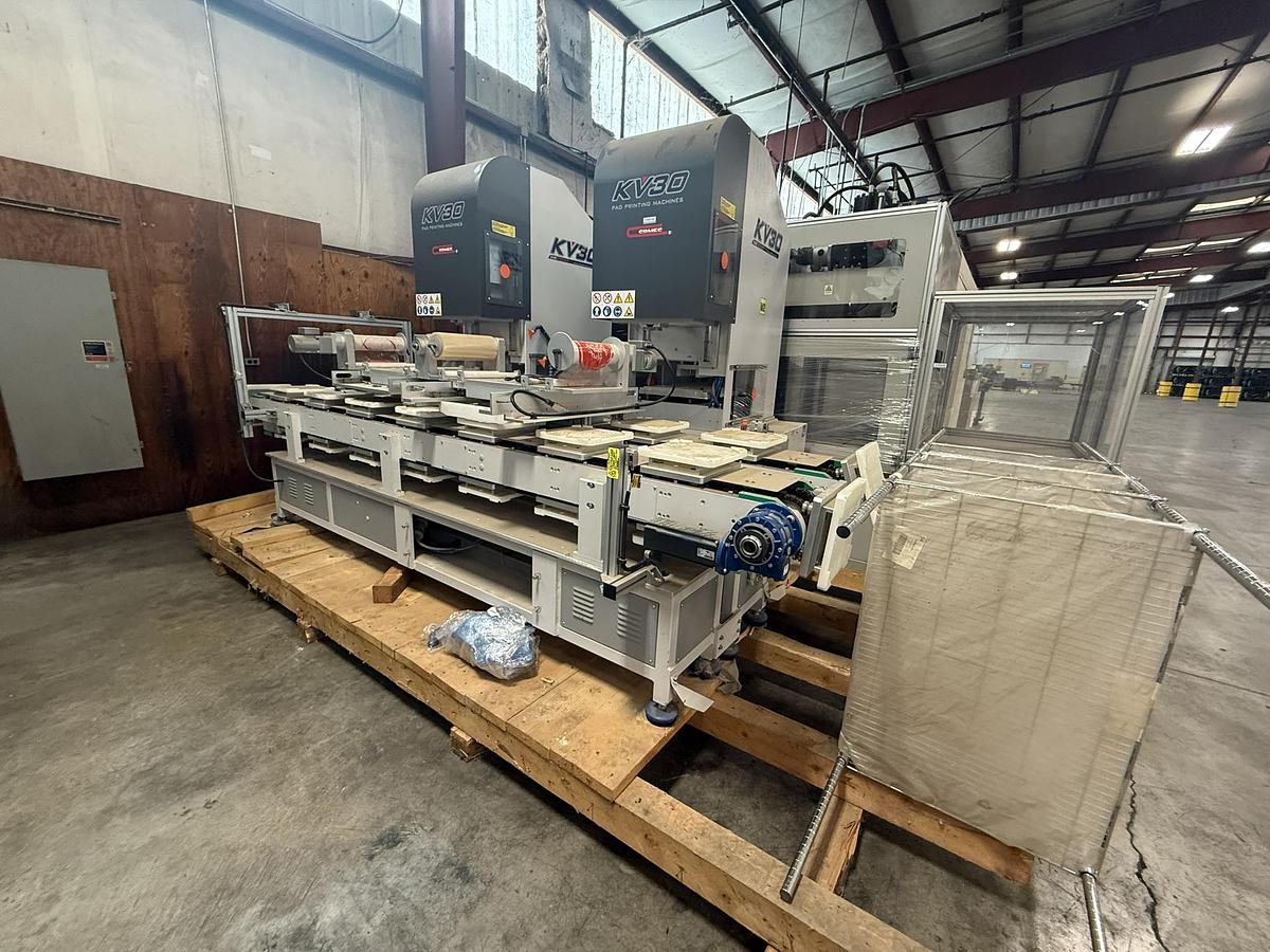 COMEC ITALIA MODEL KV-30 TWO COLOR DUAL HEAD PAD PRINTING LINE MANUFACTURED 2019