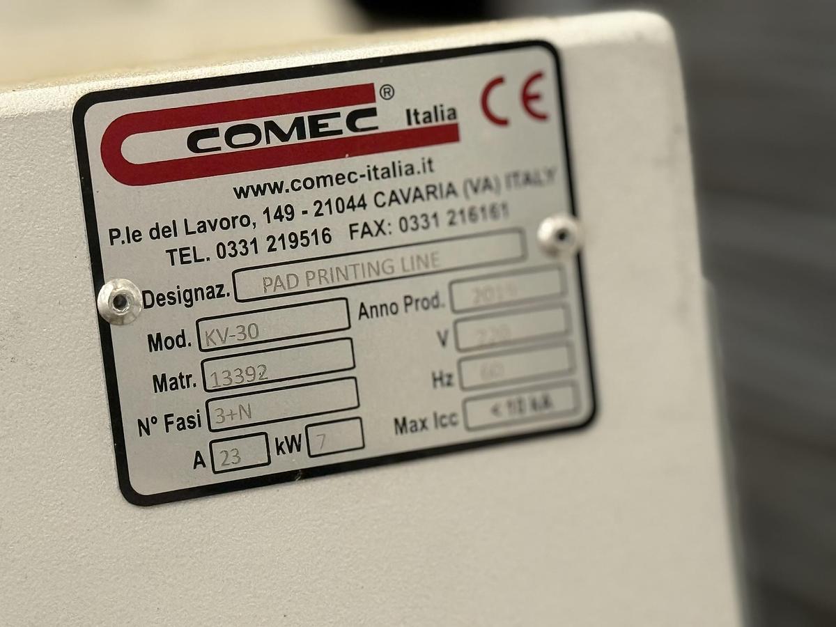 COMEC ITALIA MODEL KV-30 TWO COLOR DUAL HEAD PAD PRINTING LINE MANUFACTURED 2019