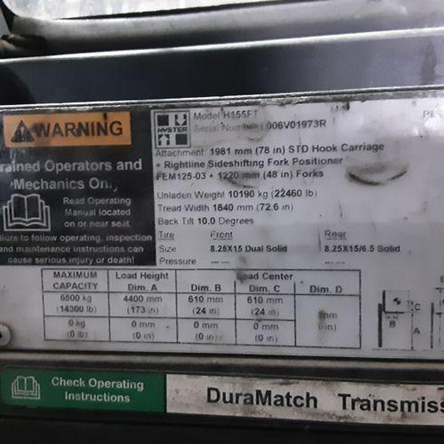 Used 2017 HYSTER H155FT 15,500 CAPACITY DIESEL FORKLIFT WITH 4-WAY HYDRAULICS