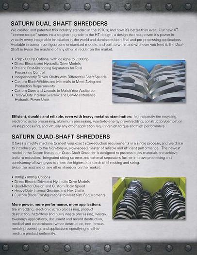Used GRANUTECH SATURN DUAL SHAFT SHREDDER 400HP MODEL 96-50