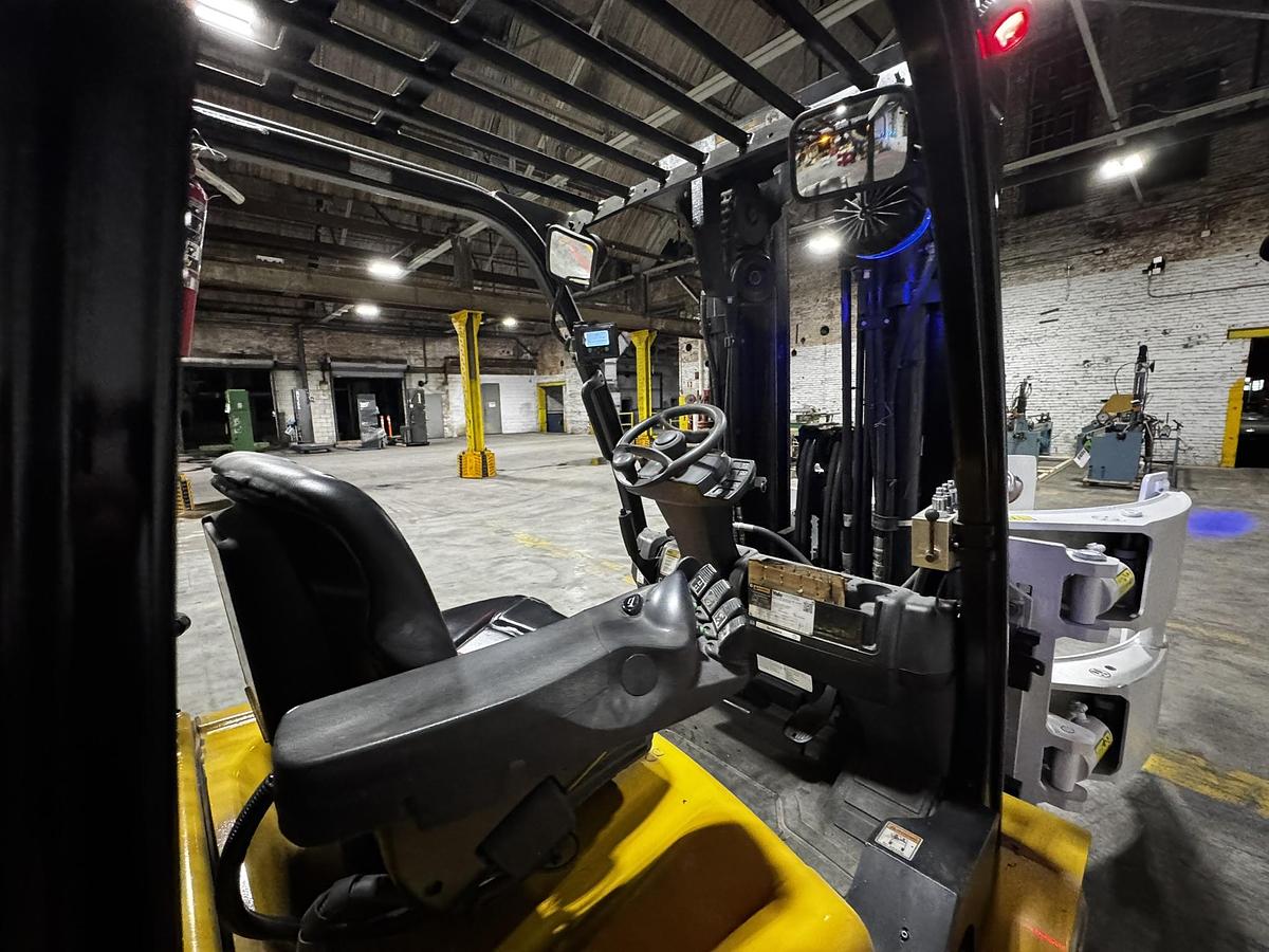 Used 12,000 POUND YALE GLC120VX (Paper Roll Special) PAPER ROLL CLAMP TRUCK WITH 84" CASCADE CLAMP