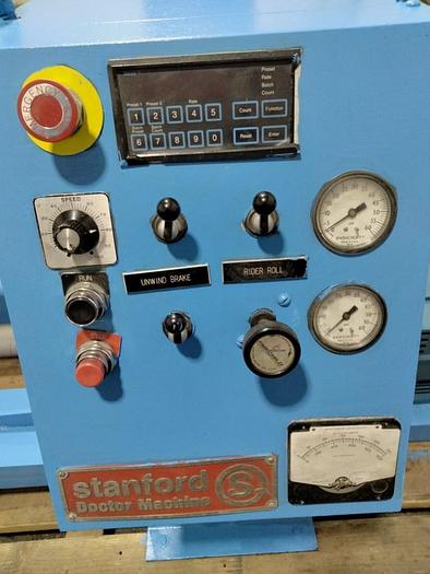 Used 40" STANFORD DOCTOR MACHINE MODEL 142-40W RAZOR SLITTING 3" CORES 24" REWIND 1000 FPM - PENDING SALE