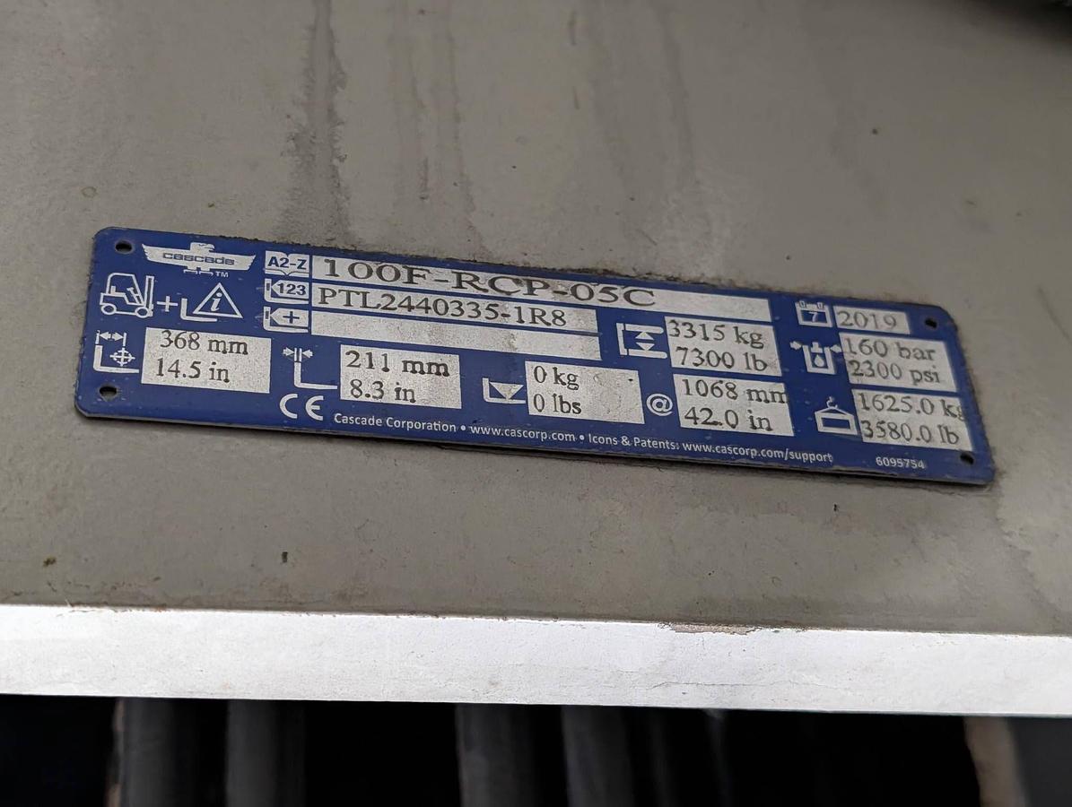 Used 12,000 POUND YALE GLC120VX (Paper Roll Special) PAPER ROLL CLAMP TRUCK WITH 84" CASCADE CLAMP