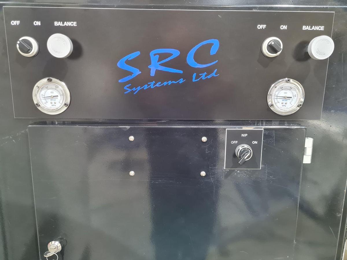 Used 63" WIDE SRC SYSTEMS LTD. MODEL 365 DUPLEX SLITTER REWINDER - OEM REFURBISHED & RUNNING