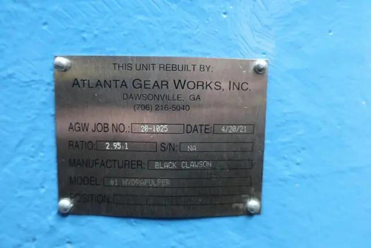 Refurbished BLACK CLAWSON SIZE 4 PULPER DRIVE RATIO 2.95/1