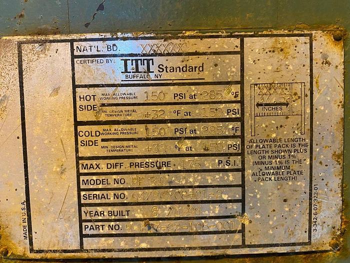 Used (3) ITT STANDARD PF60 S/S PLATE TYPE HEAT EXCHANGERS