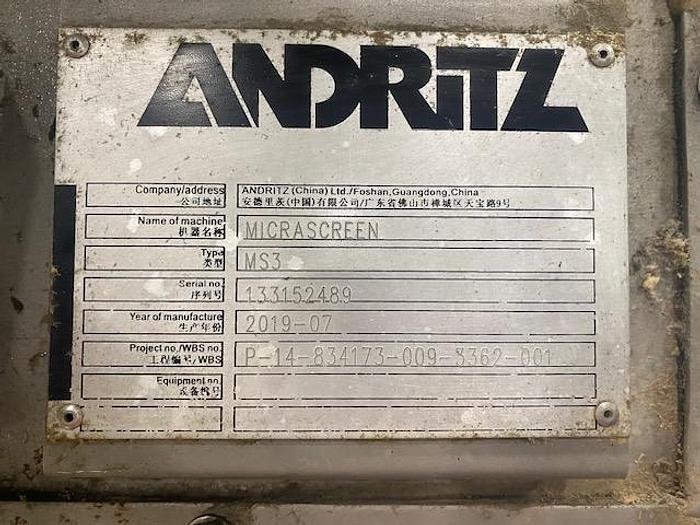Used ANDRITZ  MS3 M ICRASCREEN  STAINLESS STEEL MANUFACTURED 2019