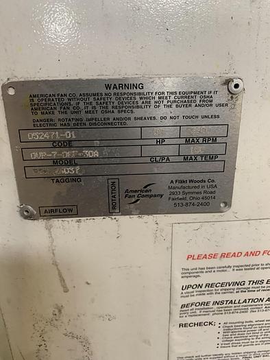 Used AMERICAN FAN 50 HP TRIM BLOWER SYSTEM WITH SILENCER - PENDING