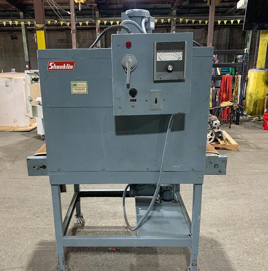 Used SHANKLIN F-5A AUTOMATI SIDE SEAL SHRINK SYSTEM WITH SHANKLIN T-7XL SHRINK TUNNEL