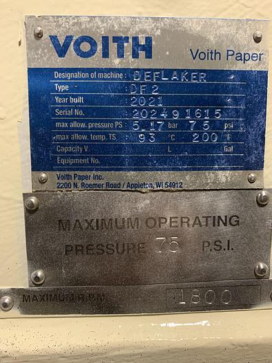 Used VOITH DF2 DEFLAKER MANUFACTURED 2021 WITH 150 HP MOTOR