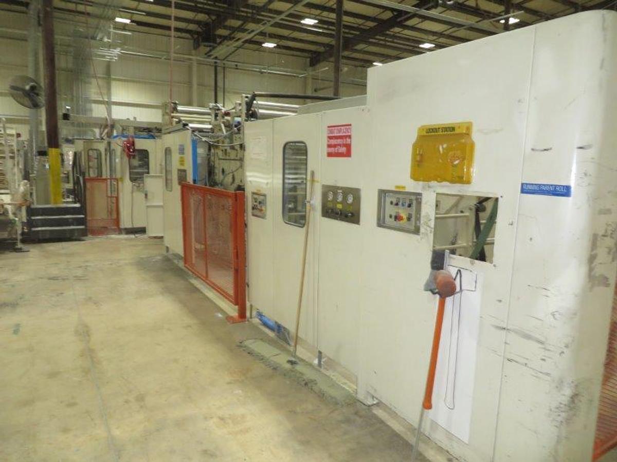 Used 2005 PERINI SINCRO 5.0 106" BRT REWINDING LINE WITH 2 LANE PERINI LOG SAW