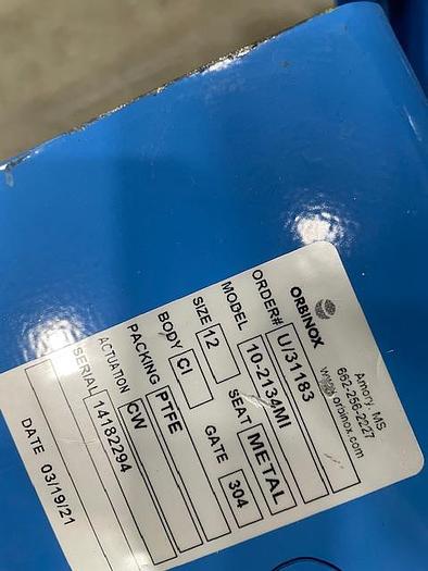 Used ORBINOX MODEL 10-2134MI 12" SLIDE GATE VALVES 304 S/S UNUSED