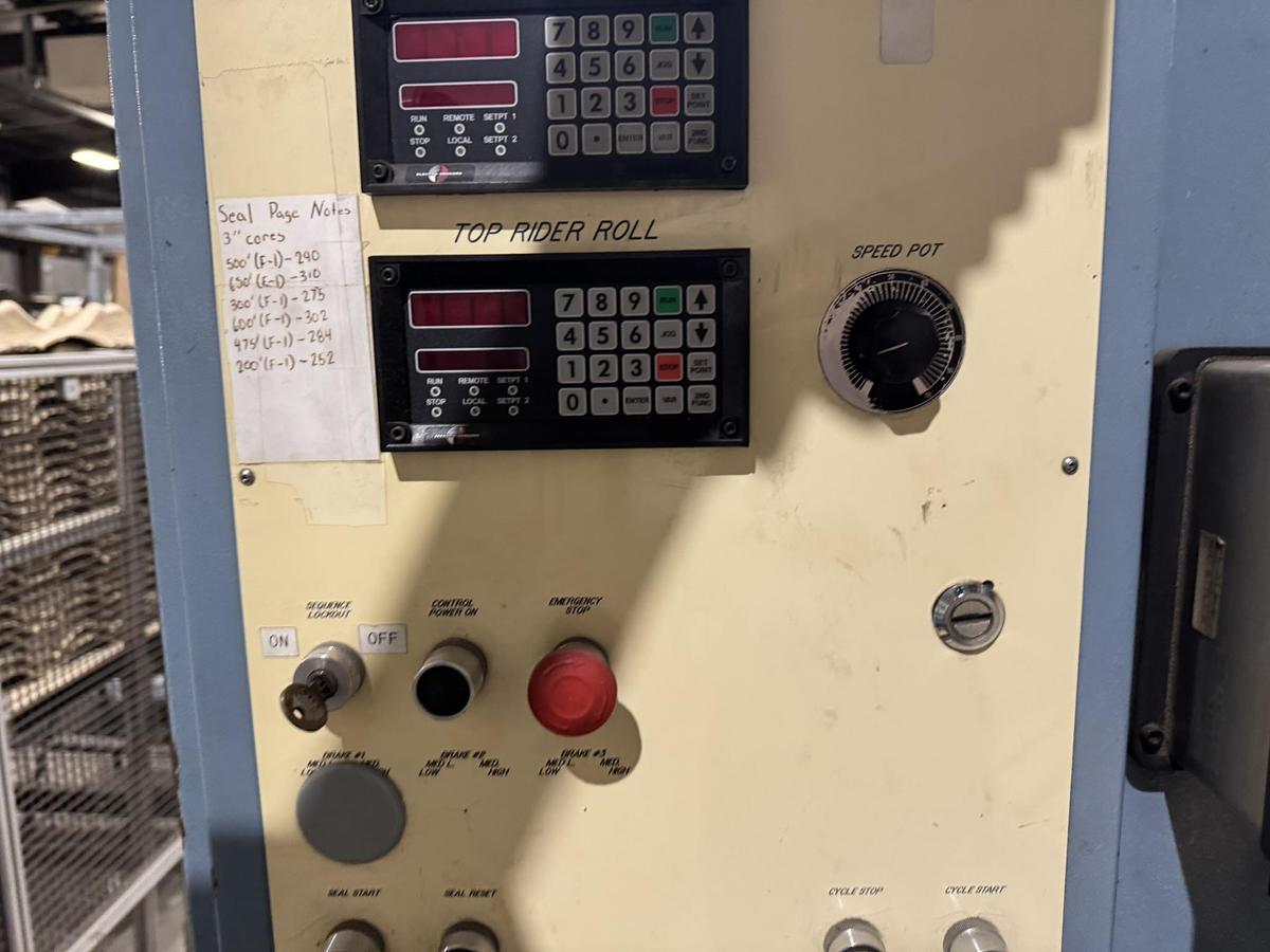 Used 72" WIDE JENNERJAHN MODEL SRA-72 COUNTER ROLL SLITTER REWINDER