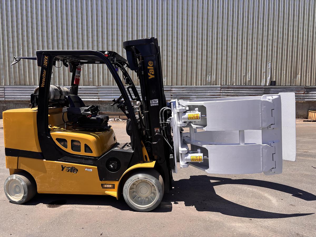 Used 12,000 POUND YALE GLC120VX (Paper Roll Special) PAPER ROLL CLAMP TRUCK WITH 84" CASCADE CLAMP