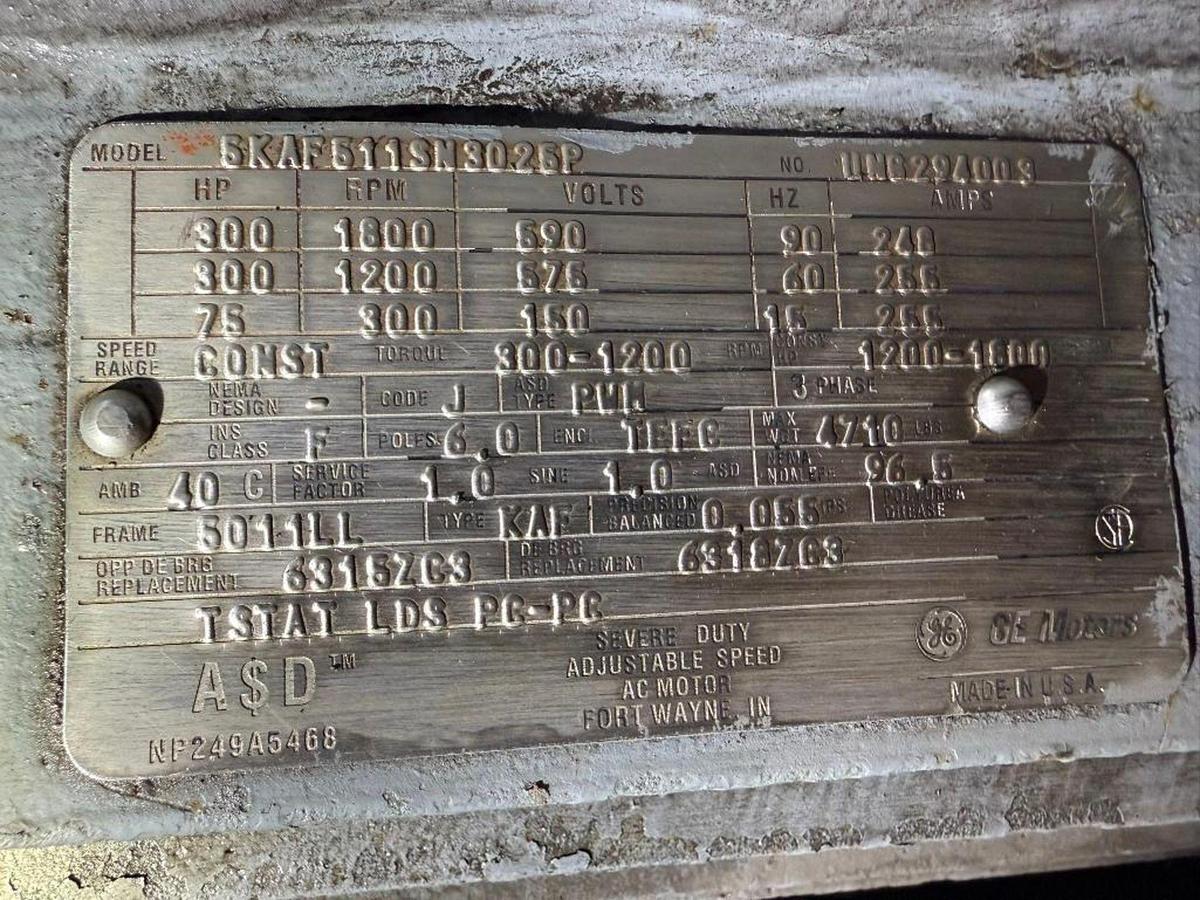 Used 300HP GE MOTORS 575V FRAME 5011LL OVERHAULED  6/2019