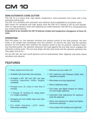 Used 90" CORETECH CM10 CORE CUTTER SEMI-AUTOMATIC OPERATION- PENDING JA