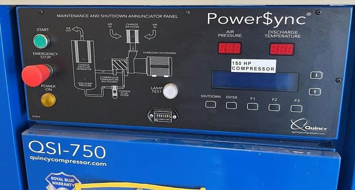 Used QUINCY MODEL QSI-750 150 HP AIR COMPRESSOR MANUFACTURED 2013