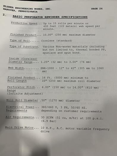Used 42" ELSNER ENR-1000 AUTOMATIC REWINDER FOR NONWOVEN WIPES 10" REWIND DIAMETER