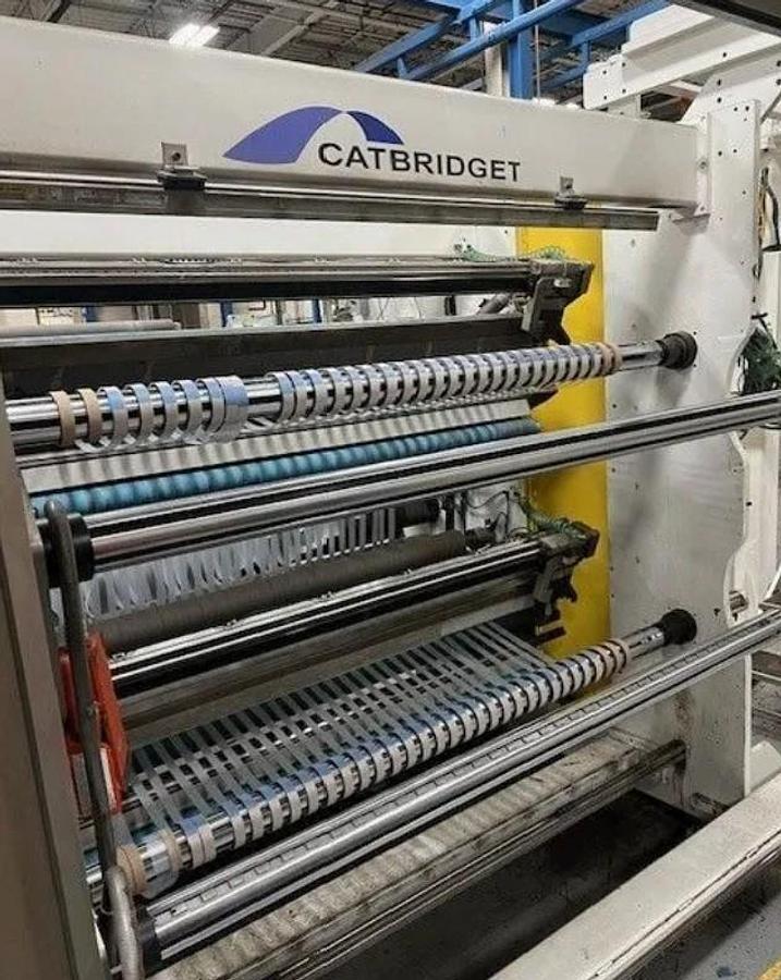 Used 55" WIDE CATBRIDGE DUPLEX TURRET SLITTER REWINDER WITH CORE LOADING - MFG 2018
