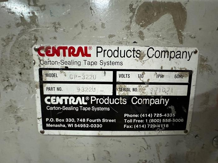 Used CENTRAL CP-322U CASE TAPER CARTON SEALER SYSTEM