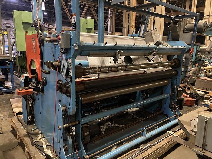 Used 72" WIDE CEI/GERBCO COUNTER ROLL SLITTER REWINDER - PENDING