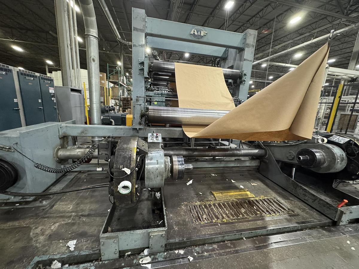 Used 95" WIDE A&F TWO DRUM SLITTER REWINDER - SHAFTLESS 72" DIAMETER REWIND