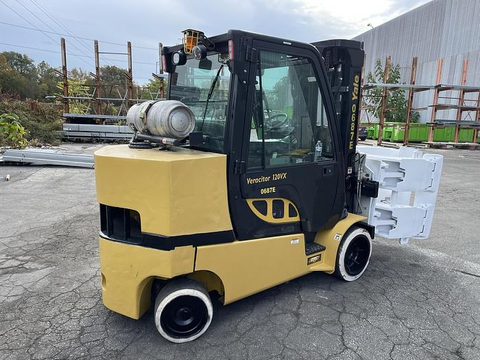 Used 12,000 POUND CAPACITY YALE GLC120VXPRS FORKLIFT WITH 60" CASCADE ROLL CLAMP - PENDING LS