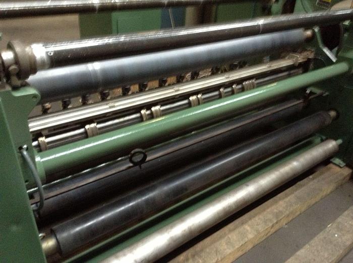 Used 74" RECONDITIONED DUSENBERY MODEL 260 FS DUPLEX CENTER SURFACE SLITTER REWINDER - PENDING JF