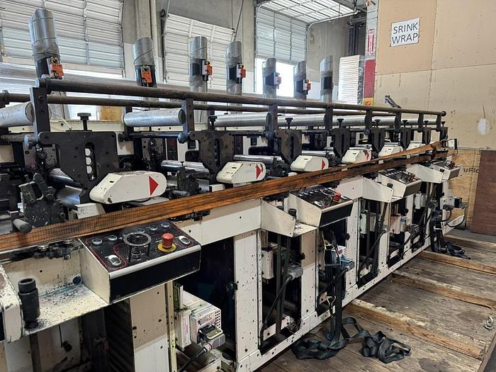 Used 13" WIDE NILPETER FB-4300 8 COLOR FLEXO PRESS 1 DIE CUTTING STATION