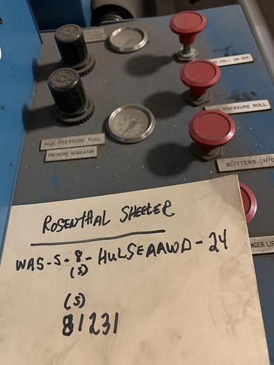 Used 96" ROSENTHAL SHEETER WITH SCORE SLITTING AND STACKER/FOLDING BAR - ALLEN BRADLEY CONTROLS PENDING JA Sold