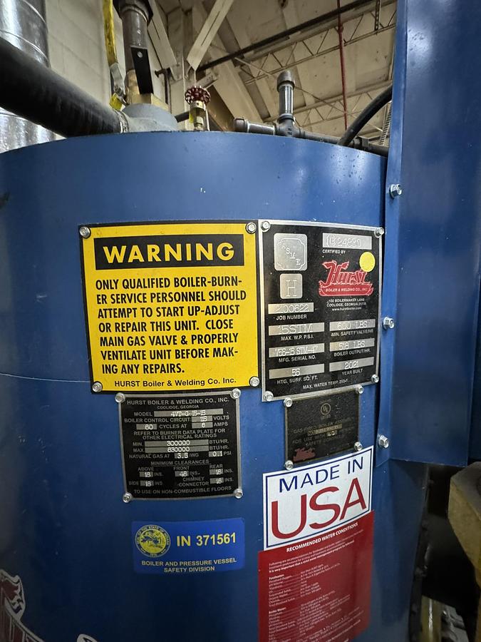 Used HURST BOILER MODEL 4VT-G-15-15 MAX 630,000 BTU/HR