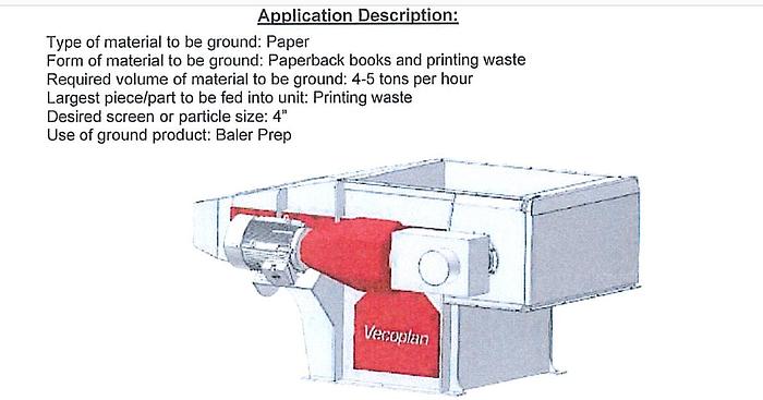 Used VECOPLAN SINGLE SHAFT SHREDDER MODEL VAZ1300S / VAZ 1300 S 100 HP MANUFACTURED 2013