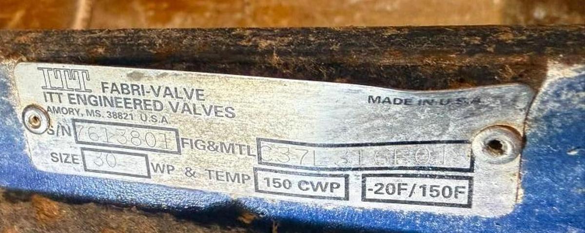 Used ITT ENGINEERING 30" MANUAL KNIFE GATE VALVE