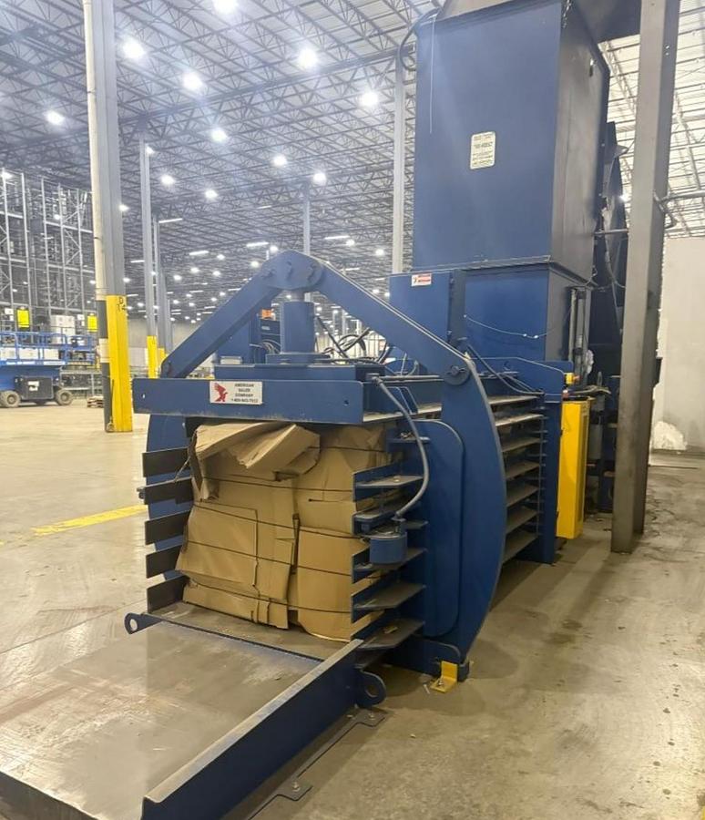 Used AMERICAN AUTOTIE BALER MODEL DC6348-8T30 WITH CONVEYOR DUAL 30HP MOTORS 8" CYLINDER