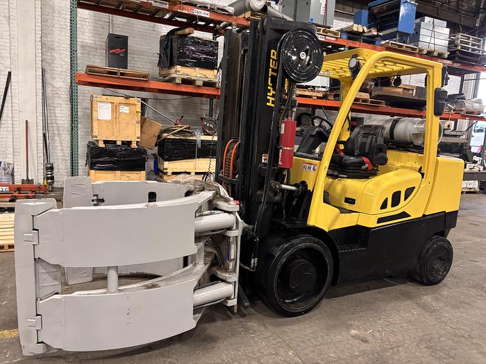 Used 15,500 POUND HYSTER MODEL S155FT FORKLIFT WITH 60" CASCADE PAPER ROLL CLAMP ATTACHMENT MANUFACTURED 2020