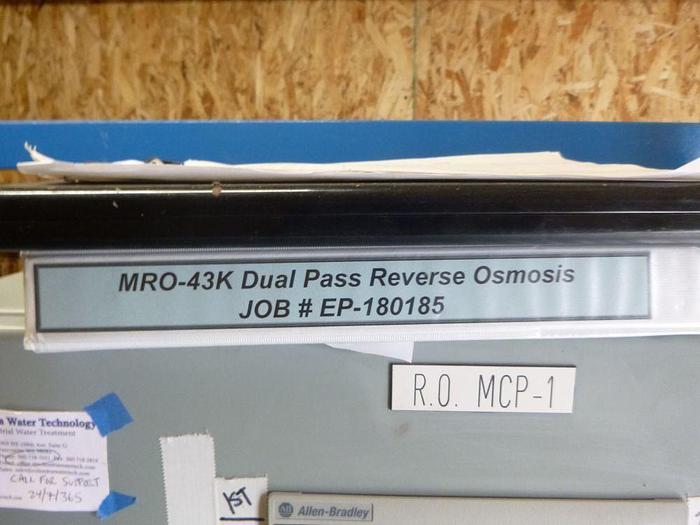 Used COLUMBIA WATER TECHNOLOGY MRO-43K DUAL PASS REVERSE OSMOSIS SYSTEM