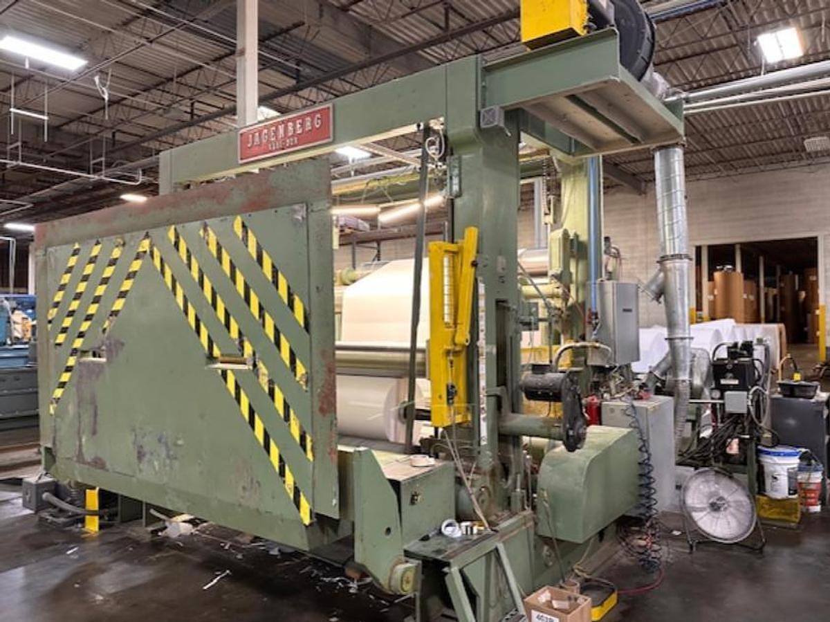 Used 84" WIDE JAGENBERG VARI-DUR TWO DRUM SLITTER REWINDER 