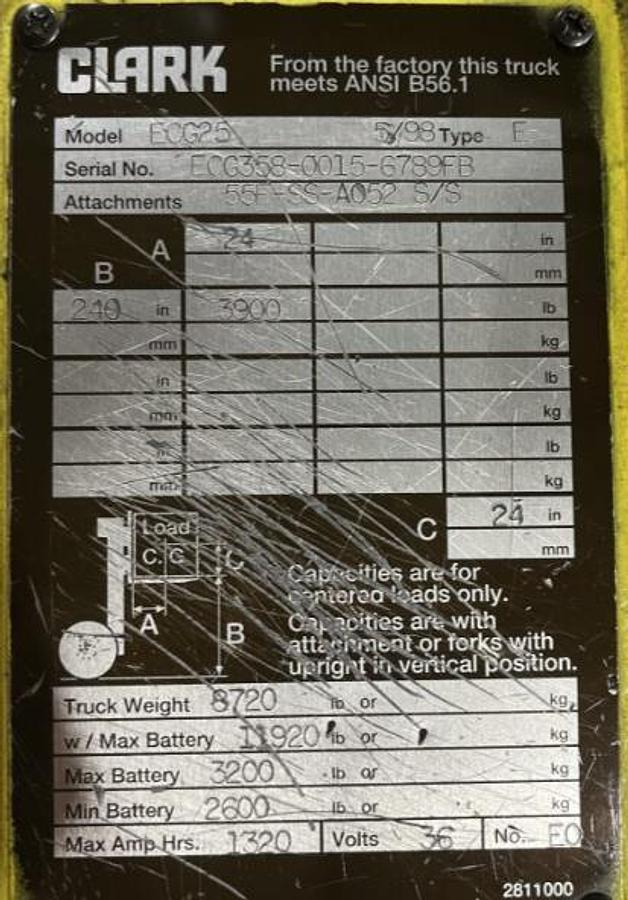 Used 5000 LB CLARK MODEL ECG25 ELECTRIC FORKLIFT