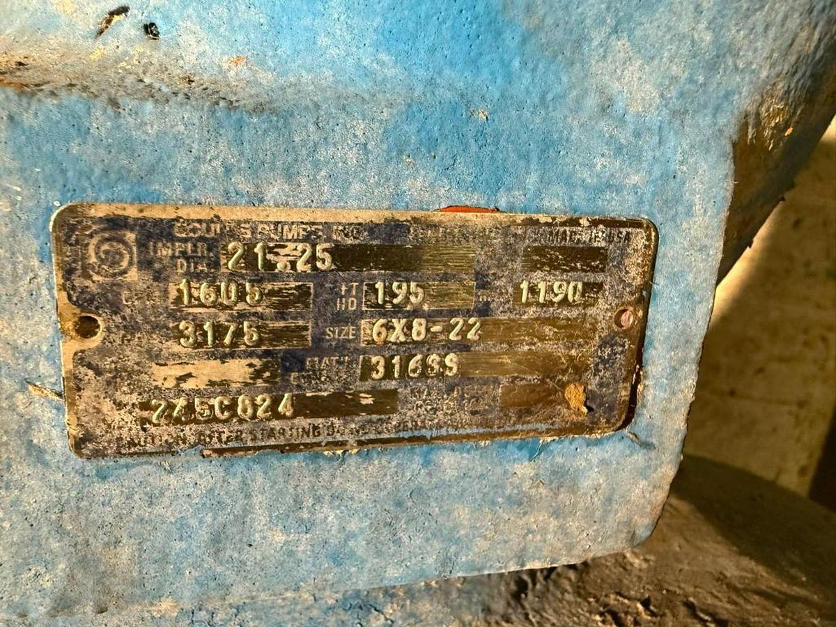 Used GOULDS 3175 SIZE 6X8-22 PUMP 316 STAINLESS STEEL