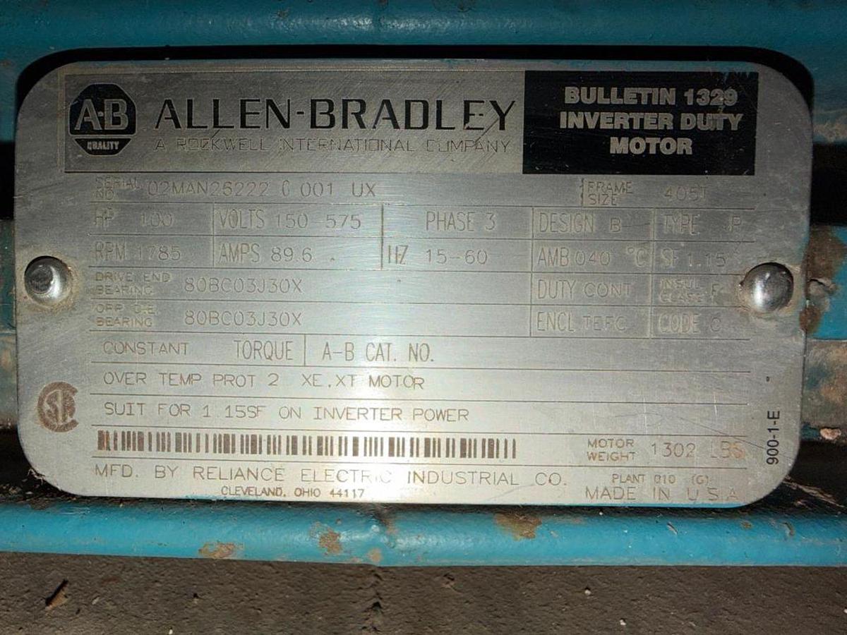 Used 100HP ALLEN BRADLEY AC MOTOR FRAME 405Ts