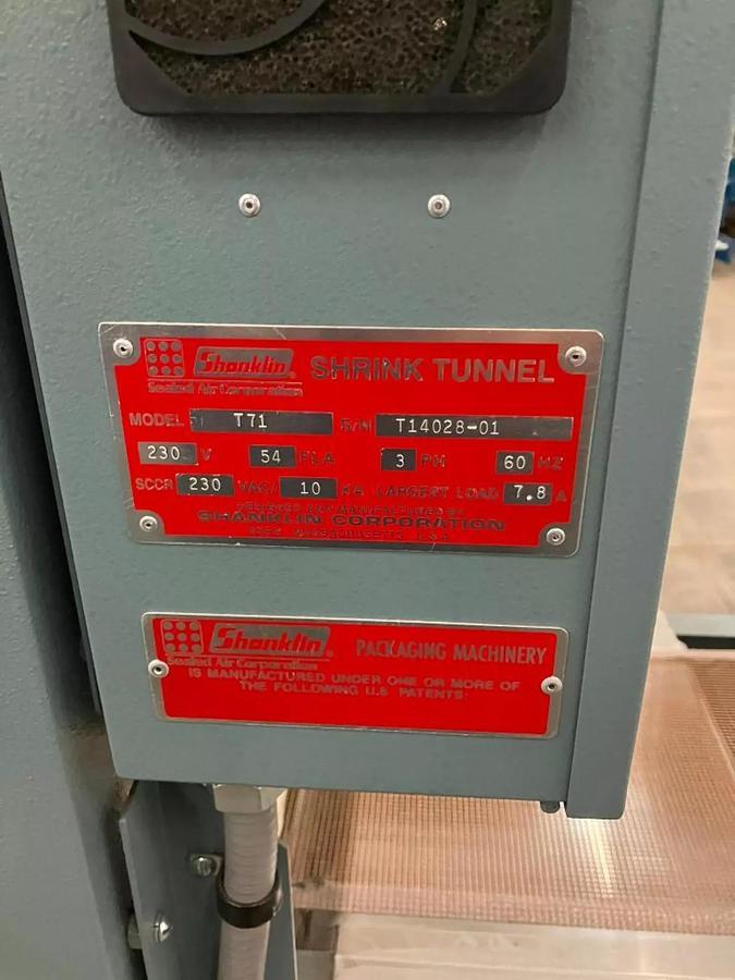Used SHANKLIN T-71 SHRINK TUNNEL WITH 92"L TEFLON MESH BELT CONVEYOR