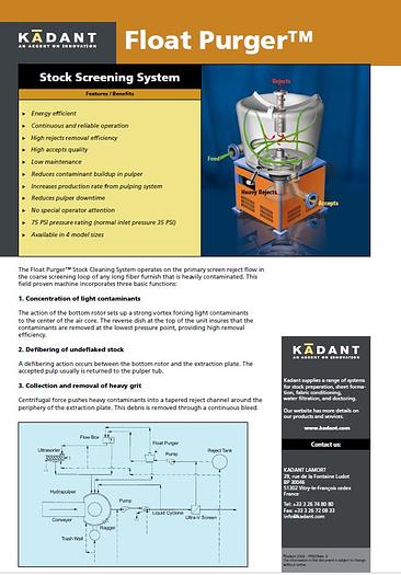 Used KADANT BLACK CLAWSON FLOAT PURGER SIZE 75-25 DEFLAKING COARSE SCREEN 