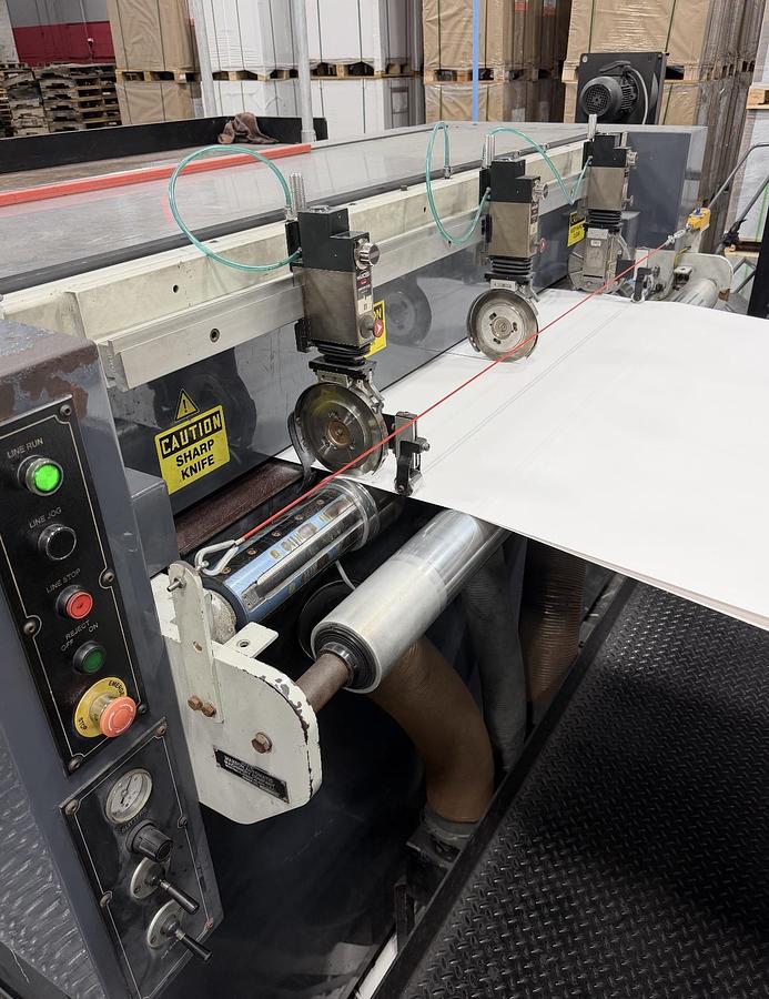 Used 65" WIDE MAXSON MDH DUAL ROTARY SHEETER - FOUR UNWIND STANDS - MANUFACTURED 2014 - PENDING LS