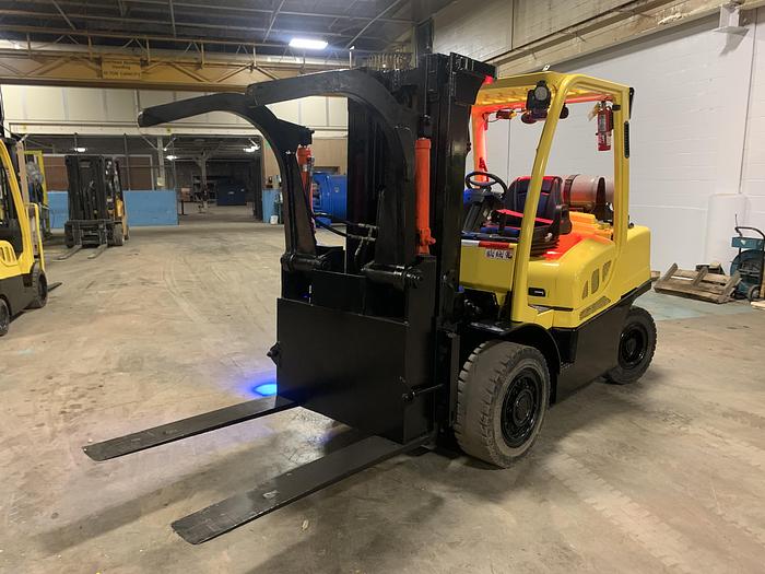 Used 8,000 POUND CAPACITY HYSTER H80FT FORKLIFT WITH PNEUMATIC TIRES AND SIDESHIFT