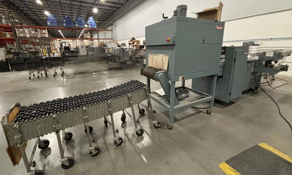 Used SHANKLIN  MDL. F-5A AUTOMATIC SIDE SEAL SHRINK WRAPPER SYSTEM