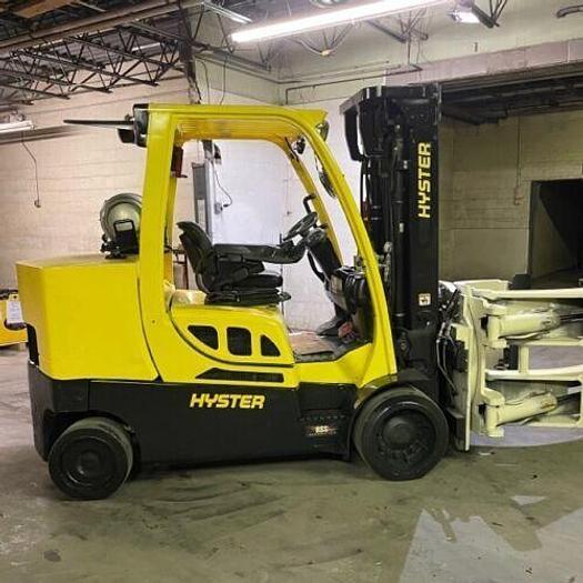 Used 12,000 POUND HYSTER S120FTPRS FORKLIFT WITH 60" CASCADE ROLL CLAMP